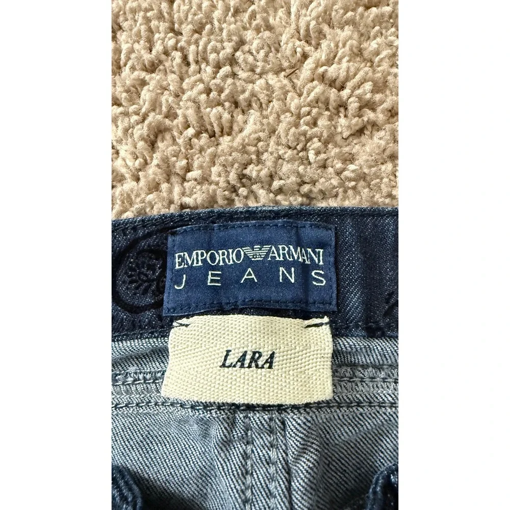 Emporio Armani Jeans Lara Paisley Flocked Velvet Denim Slim Pants Indigo ii25‎